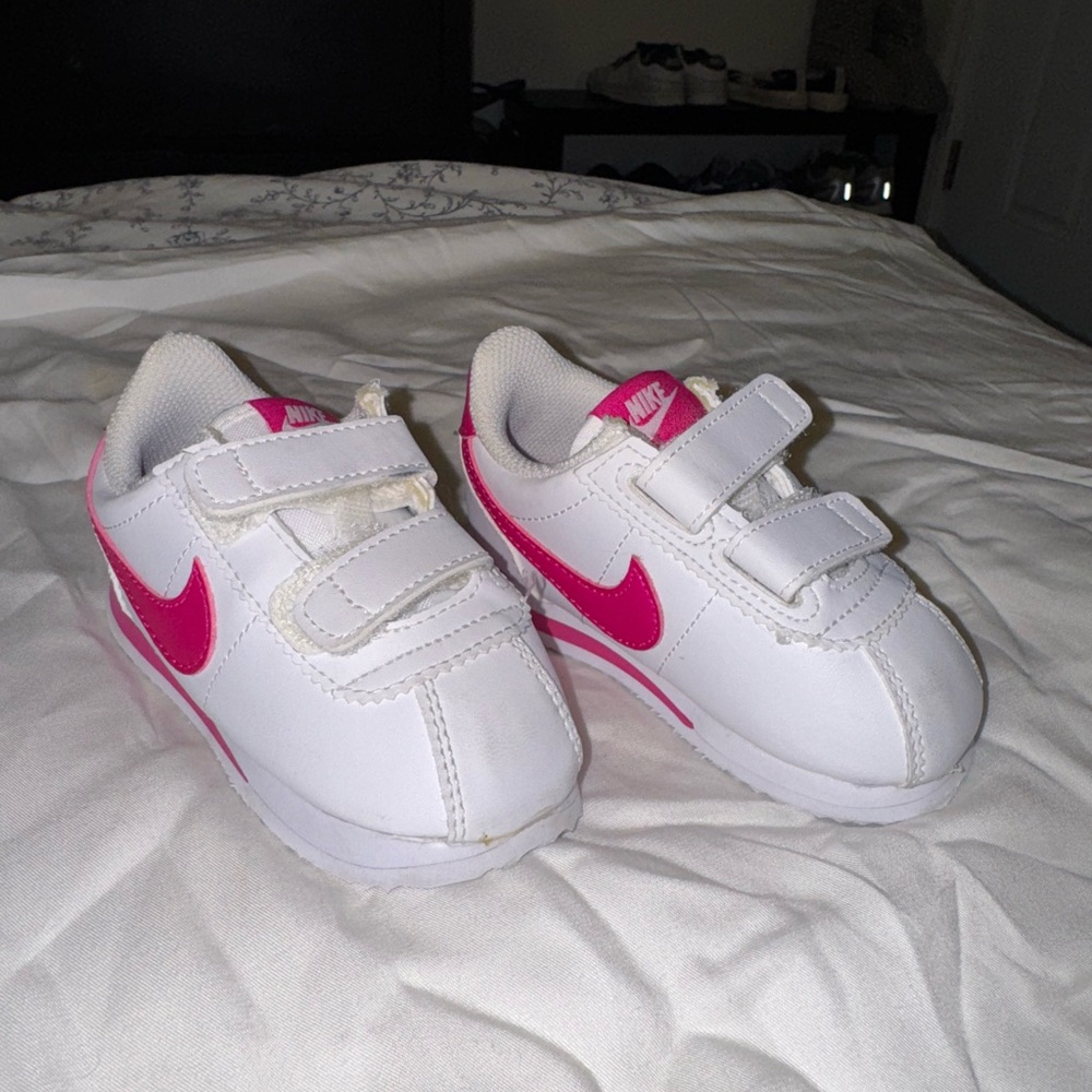 Nike White and Pink Cortez Sneakers
